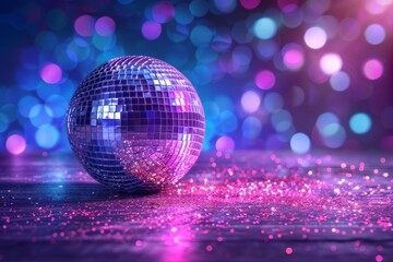 Obraz premium Sparkling disco ball with colorful bokeh background