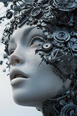 Surreal Dreamlike Collage Blending Organic Biomorphic Forms with Mechanical Industrial Elements Evoking Futuristic Dada-Esque Aesthetic