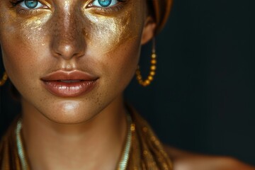Radiant golden makeup on a young woman's face