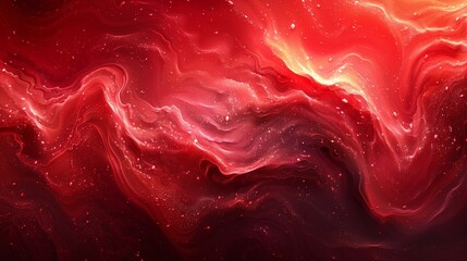 Deep red tones mix with lighter shades in this abstract fluid art, suggesting energy and drama
