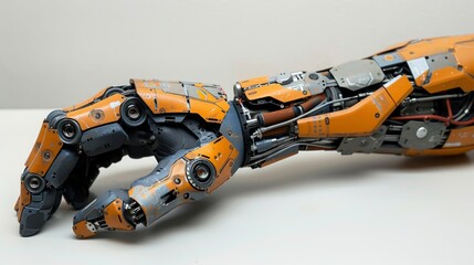 Cyborg hand on white background . A robotic arm. Biohacking