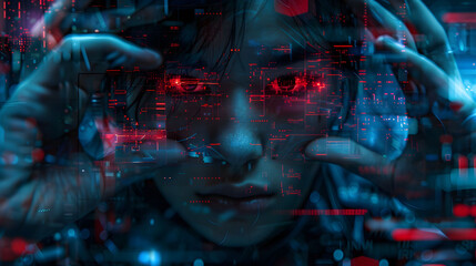 Cyber woman with a spaceship amidst an