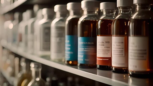Row of Medicine Bottles on Shelf Generative AI