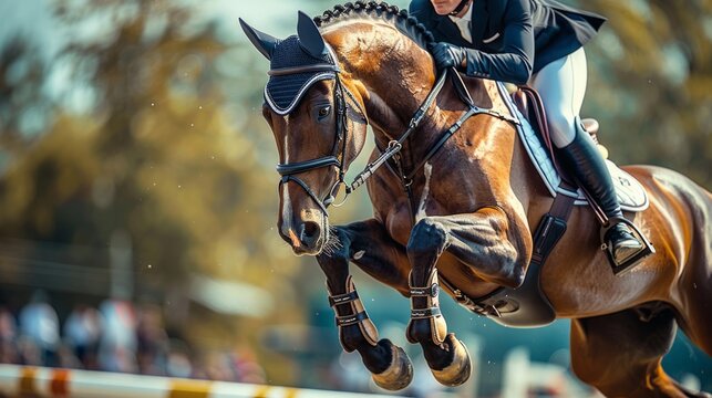 Show jumping event captures horse and rider in mid-action.