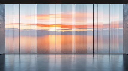 Serene sunset viewed from a modern glass-walled room