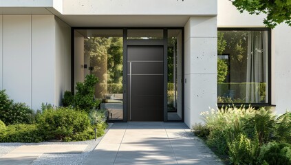 Modern House Entrance with Elegant Landscaping