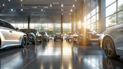 modern car dealership interior with shiny vehicles on display sleek showroom design 3d illustration