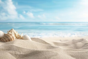 Tranquil beachscape with seashells on sandy shore