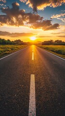 Fototapeta premium Sunset road stretching into a vibrant horizon