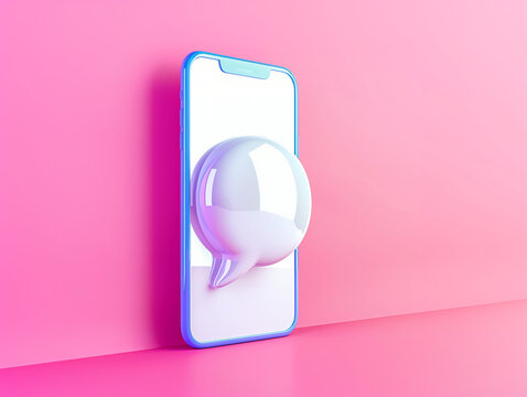 illustrator, cute, white Speech bubble message icon, pop out from mobile phone, clean background. AI Generative
