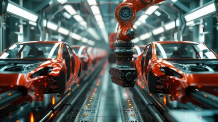 A closeup photo of a car chassis being welded by robotic arms in a factory, Generated by AI