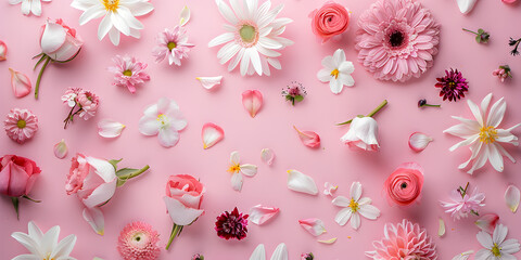Pink Flowers on a Pink Background A Symphony of Natural and Artificial Blooms in Spring's Pastel Palette