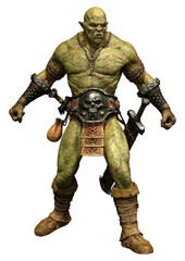3D Rendering Fantasy Creature Orc on White