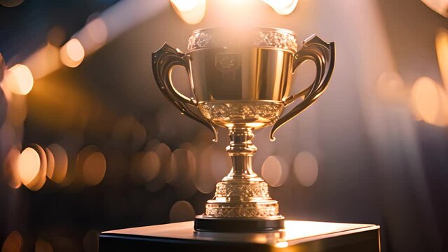 Golden Trophy on Wooden Block Generative AI