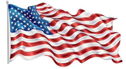 Fototapeta premium The American flag is waving in the wind, white background