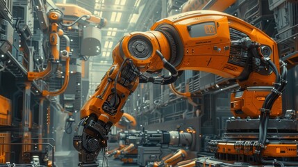 cutting-edge robots in futuristic factories embodying the automation in industry trend to streamline manufacturing processes