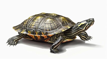 Fototapeta premium realistic turtle isolated on white background reptile animal portrait digital illustration