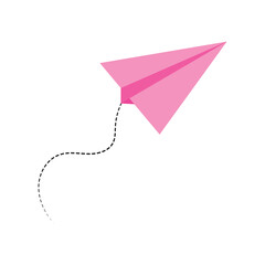 pink, Blue paper plane with dotted path. Vector design element