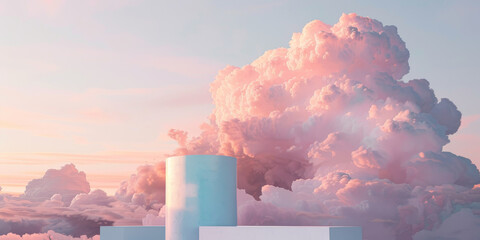 A pink cloud filled sky with a white building in the background - Powered by Adobe