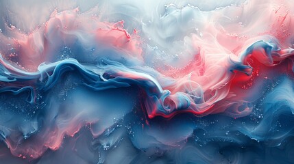 A captivating image of a fluid art piece blending pink, blue, and red