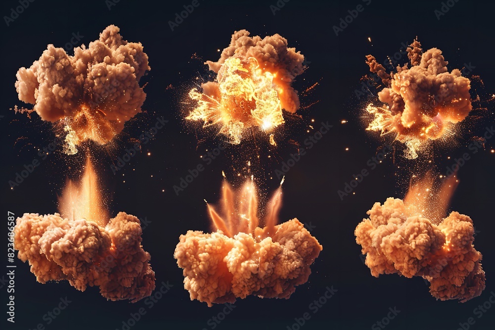 Wall mural isolated nuclear explosion set with mushroom cloud. generative ai - Wall murals