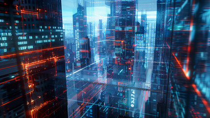 Fototapeta premium Futuristic Smart City Hologram Displaying Advanced Urban Technology