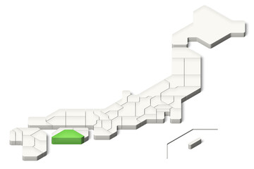 簡略化された3D日本地図　高知県　アイソメトリック（影付き背景透過）