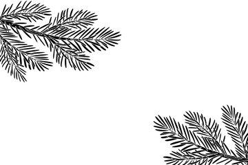 Christmas tree corner silhouette decoration. Fir tree branches. Pine, spruce branch. Hand drawn holiday illustration isolated on white. For New year, winter season headers, cards, party posters. © Aikaterini