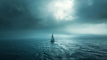 Fototapeta premium solitary sailing a serene voyage on the open ocean landscape photography