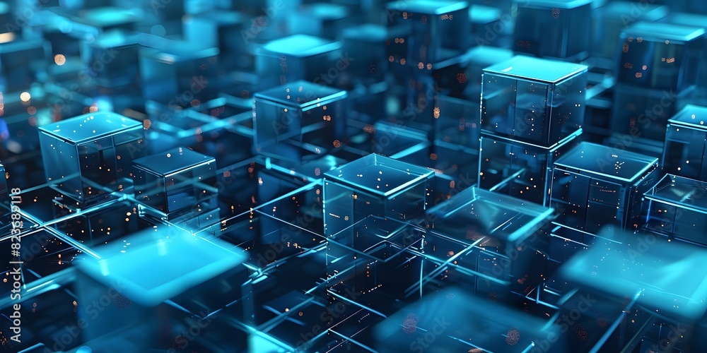 Wall mural glowing blue geometric cube network futuristic digital art rendering of technology and connectivity