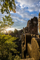 Landscape shot in the morning in a rocky landscape. On and around the Bastei Bridge in the Elbe...