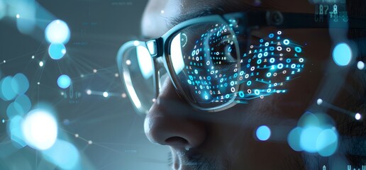 Immersive Digital Reality with Futuristic Glowing Overlay Glasses
