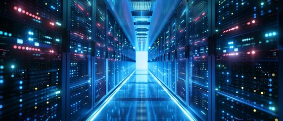 Obraz premium Highspeed broadband and data transfer focus on, tech motion, ethereal, silhouette, server room