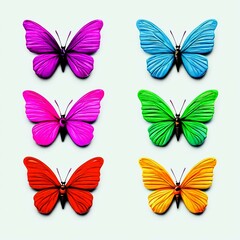 a set of jewelry in the form of multi-colored butterflies for women, girls, for the holiday, isolated, 3D