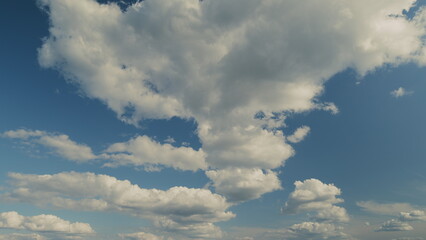 Rolling Puffy Clouds Are Moving. Nature Weather Blue Sky. Rainy Clouds Background. Relax.