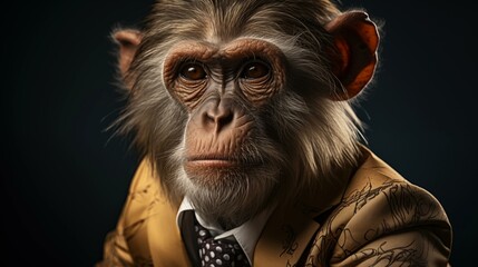 Old monkey dressed in an elegant suit with a nice tie. Fashion portrait