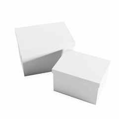 3D rendering of Two white boxes casting shadows on a white background.