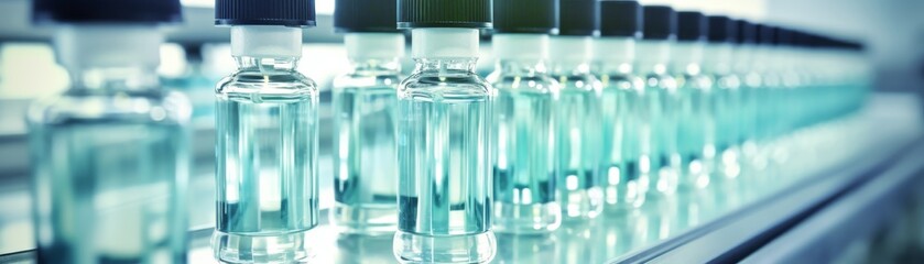 Medical vials on production line at Pharmaceutical