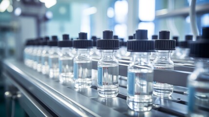 Fototapeta premium Medical vials on production line at Pharmaceutical