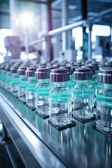 Medical vials on production line at Pharmaceutical