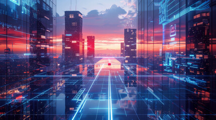 Futuristic Smart City Hologram Displaying Advanced Urban Technology