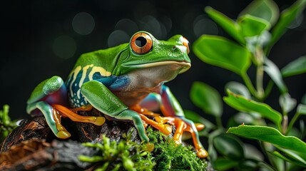 Fototapeta premium vibrant green tree frog closeup exotic amphibian wildlife portrait