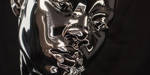 Shiny Metallic Female Face Sculpture
