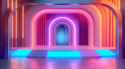Vibrant 3D Rounded Stage Set: Award-Winning Design in Pure Colors