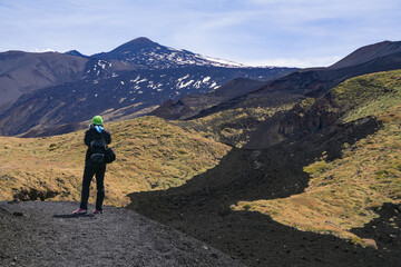 Obraz premium Mount Etna landscape with volcano craters in Sicily, Italy, Europe