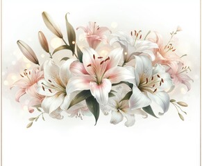 Obraz premium Elegant pink and white lily arrangement with soft lighting for floral designs and nature projects