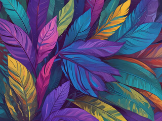 colorful tropical leaves blue and purple abstract background toned process