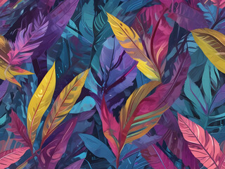 colorful tropical leaves blue and purple abstract background toned process