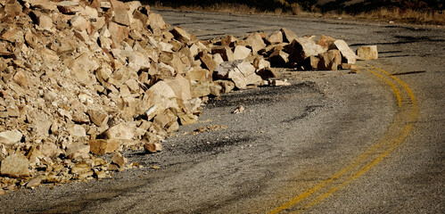 Rock Avalanche on Road Roadway Drive Blocking Traffic