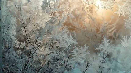 Intricate patterns of frost on a window, a natural winter design